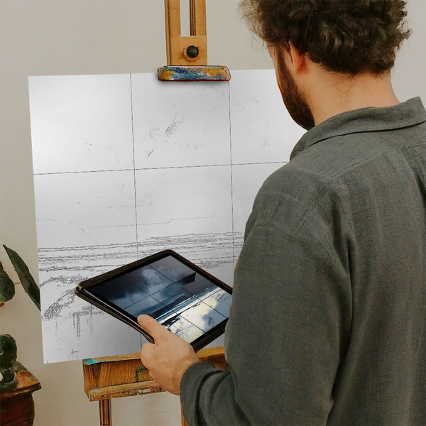 Artist with iPad and Easel