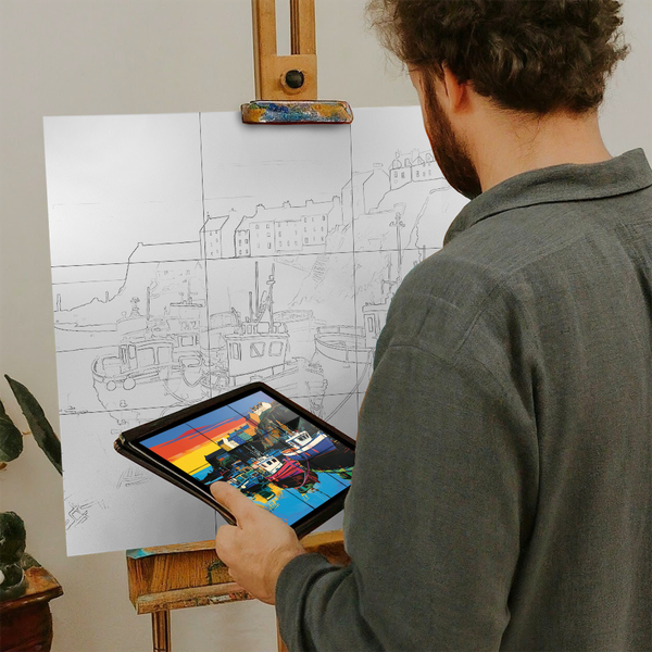 Artist with iPad and Easel