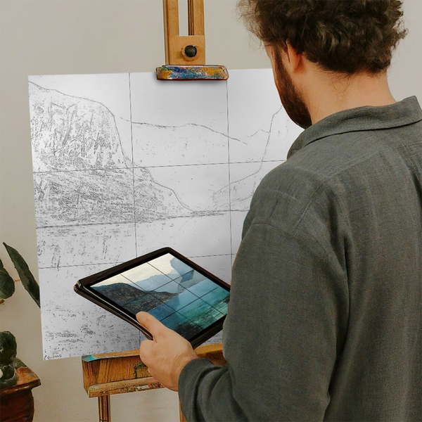 Artist with iPad and Easel