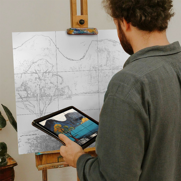 Artist with iPad and Easel