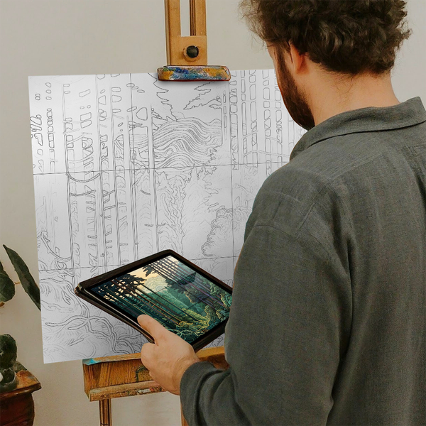 Artist with iPad and Easel