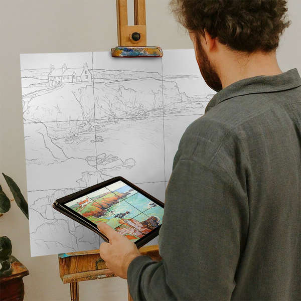 Artist with iPad and Easel