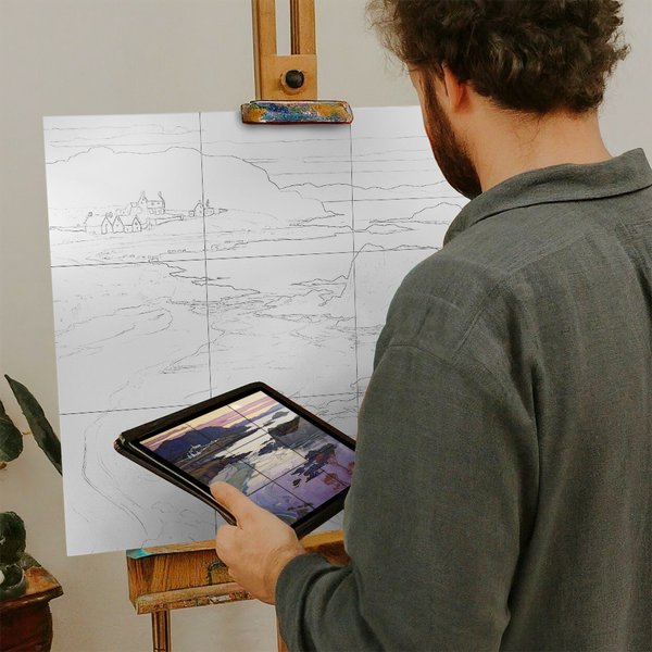 Artist with iPad and Easel