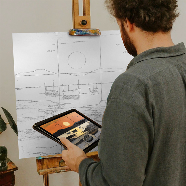 Artist with iPad and Easel