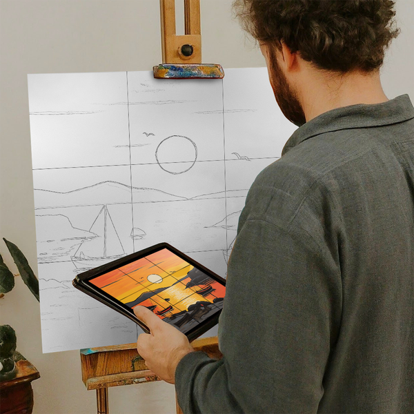 Artist with iPad and Easel