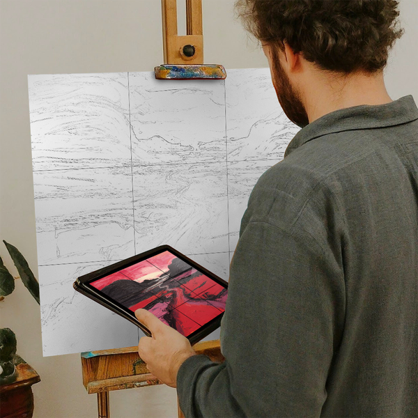 Artist with iPad and Easel