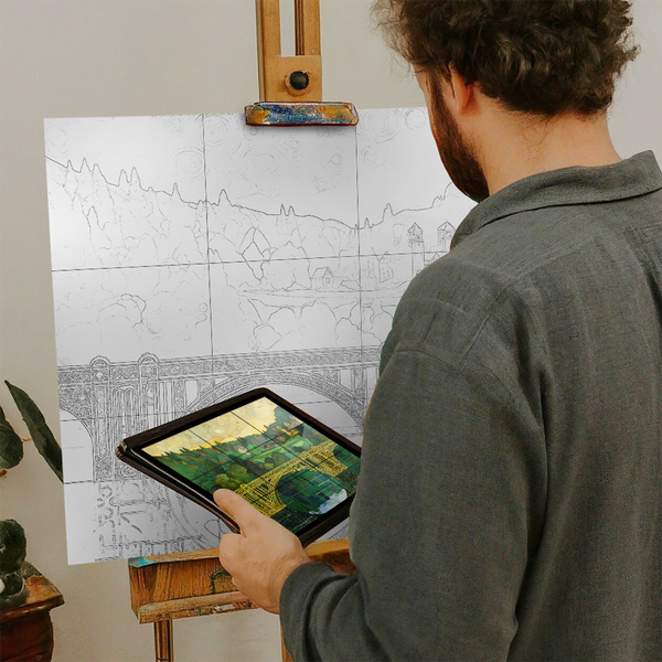 Artist with iPad and Easel