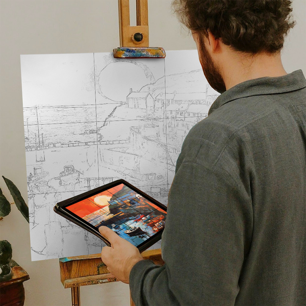 Artist with iPad and Easel