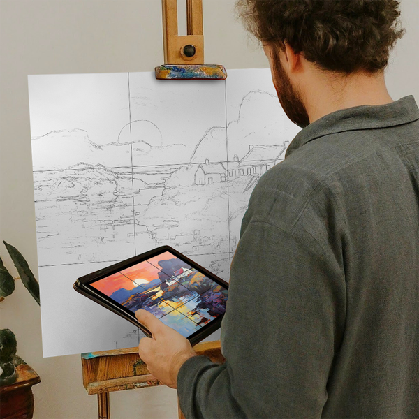 Artist with iPad and Easel