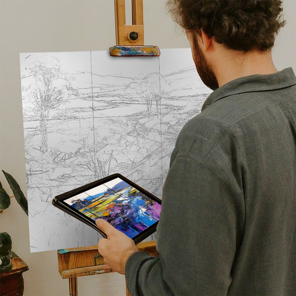 Artist with iPad and Easel