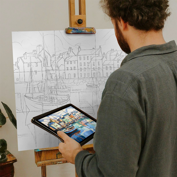 Artist with iPad and Easel