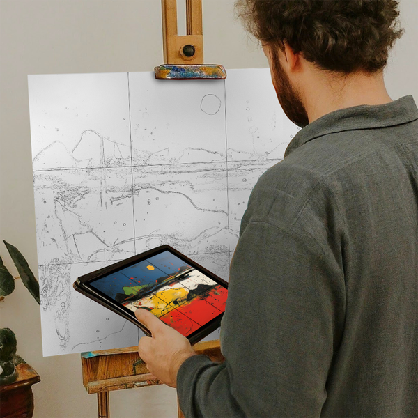 Artist with iPad and Easel