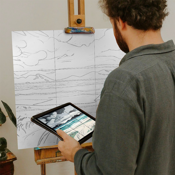 Artist with iPad and Easel