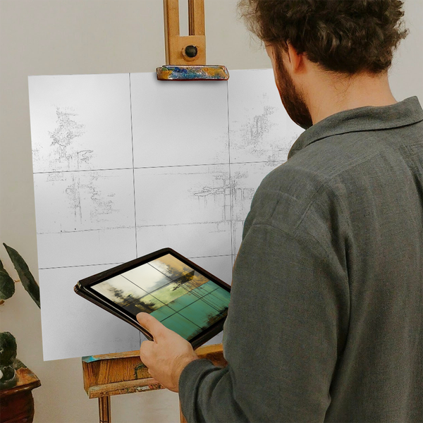 Artist with iPad and Easel