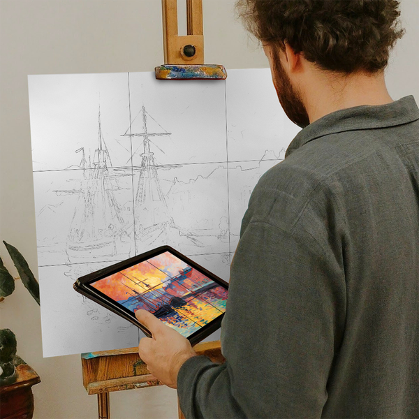 Artist with iPad and Easel