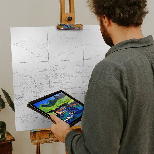 Artist with iPad and Easel