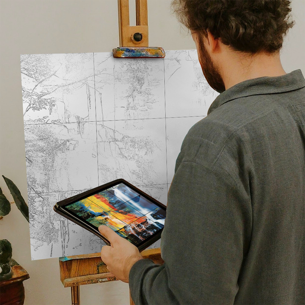 Artist with iPad and Easel