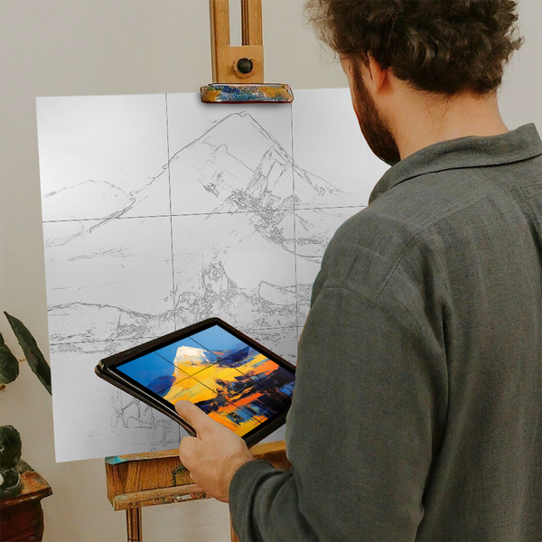 Artist with iPad and Easel