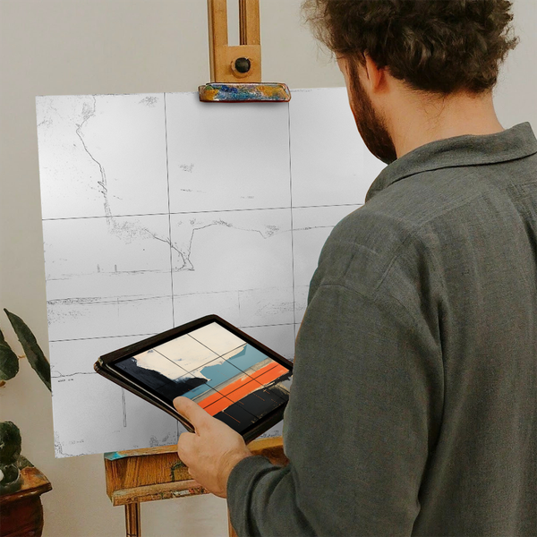 Artist with iPad and Easel