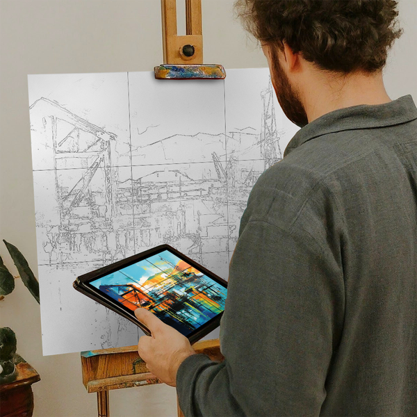 Artist with iPad and Easel