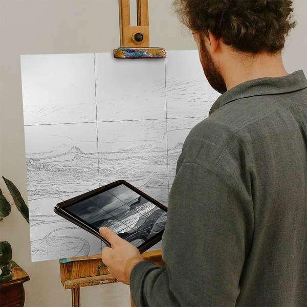 Artist with iPad and Easel