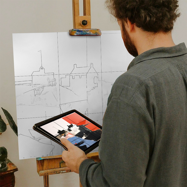 Artist with iPad and Easel