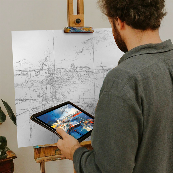 Artist with iPad and Easel