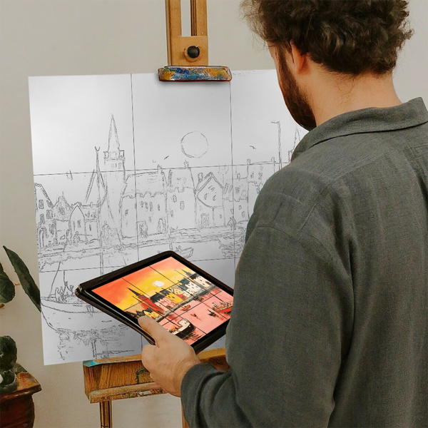 Artist with iPad and Easel