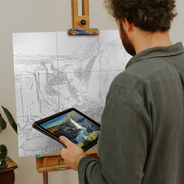 Artist with iPad and Easel