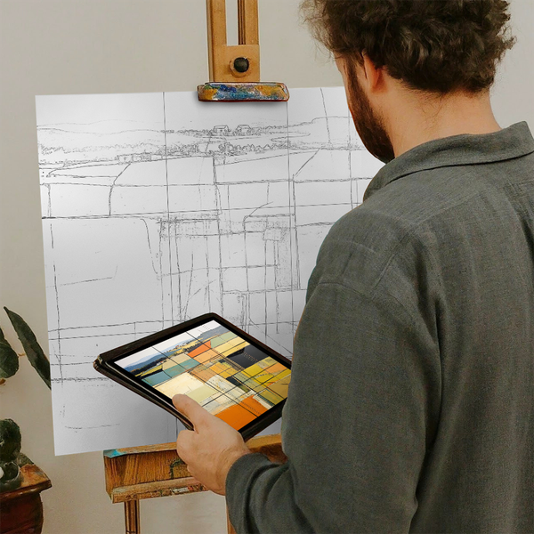 Artist with iPad and Easel