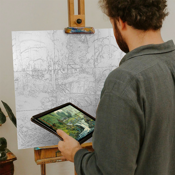 Artist with iPad and Easel