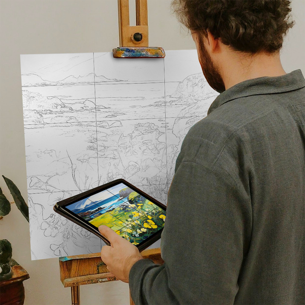 Artist with iPad and Easel