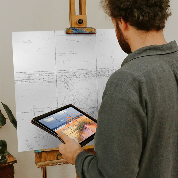 Artist with iPad and Easel