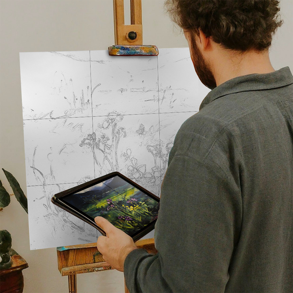 Artist with iPad and Easel