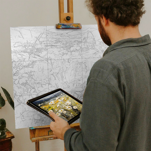 Artist with iPad and Easel