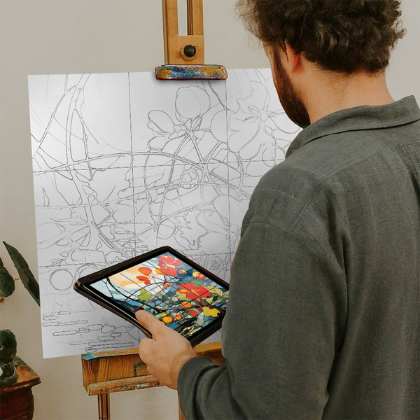 Artist with iPad and Easel