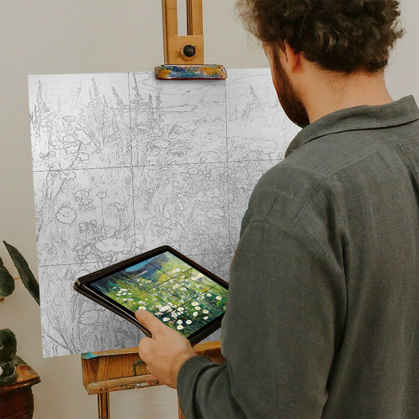 Artist with iPad and Easel