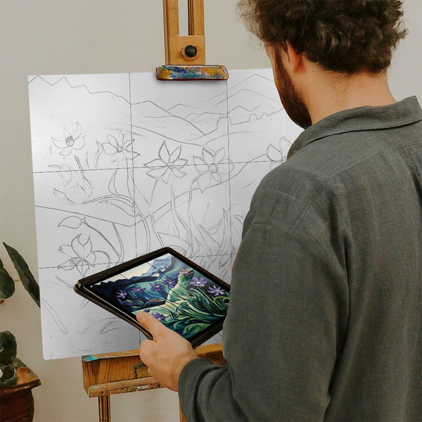 Artist with iPad and Easel