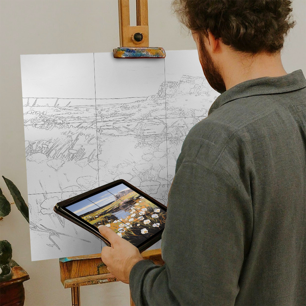 Artist with iPad and Easel