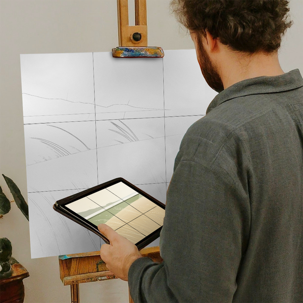 Artist with iPad and Easel