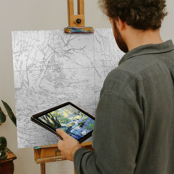 Artist with iPad and Easel