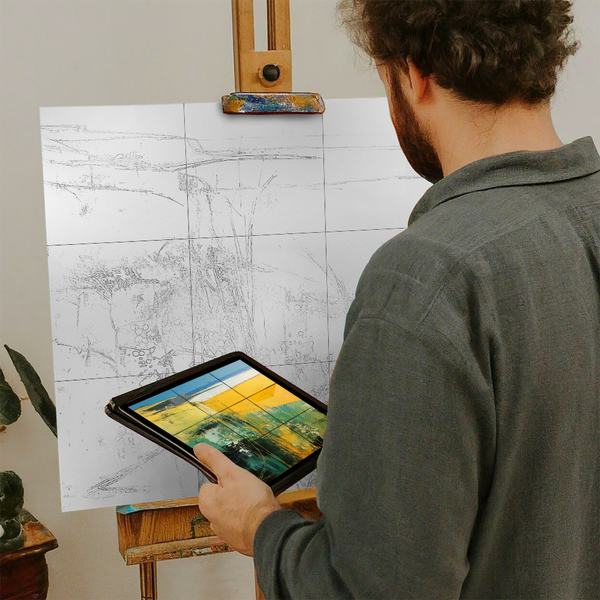 Artist with iPad and Easel