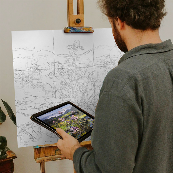 Artist with iPad and Easel