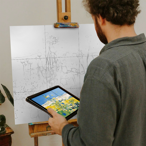 Artist with iPad and Easel