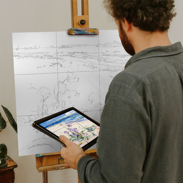 Artist with iPad and Easel