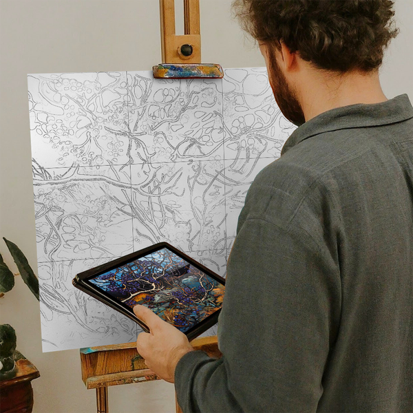 Artist with iPad and Easel