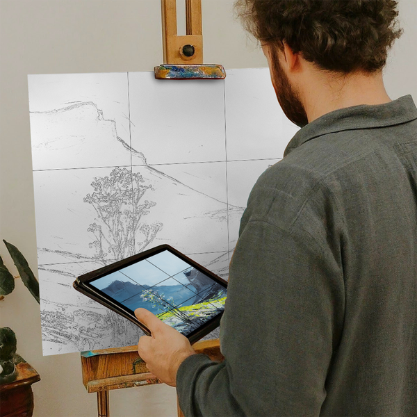 Artist with iPad and Easel