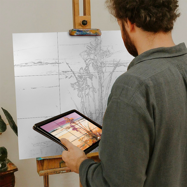 Artist with iPad and Easel