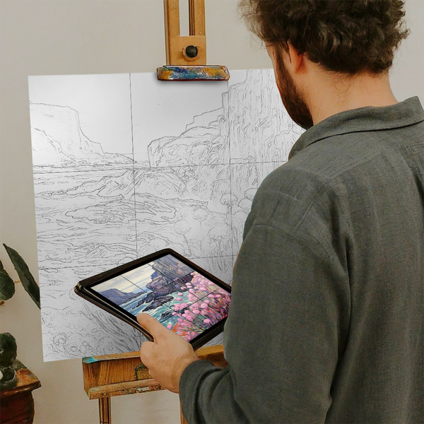 Artist with iPad and Easel