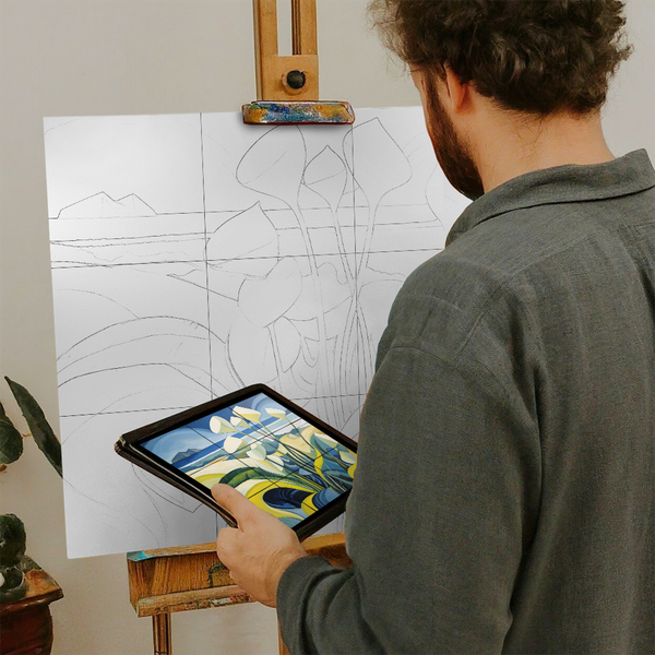 Artist with iPad and Easel